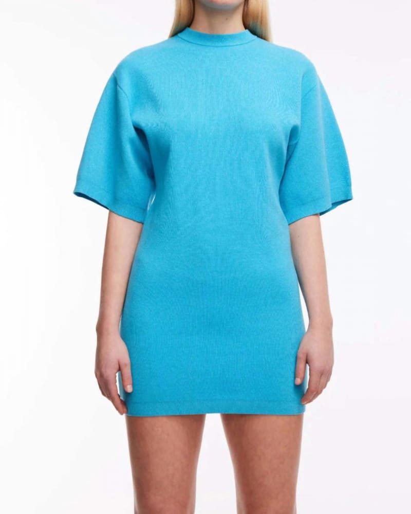 Front of a model wearing a size L Sound Dress in Swim Cap in Swim Cap by oval square. | dia_product_style_image_id:346050